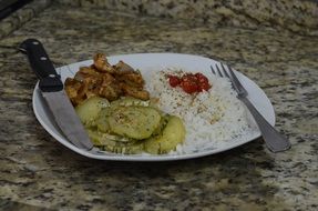 dinner on a plate with a knife and fork