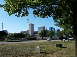 view from the park on the cityscape in baltimore