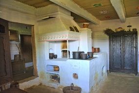 Kitchen in a house in an open-air museum, sanok