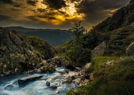 magnificent waterfall river mountain view