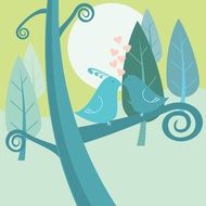 blue birds on a branch as a romantic illustration