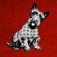 scottish dog modern red fabric