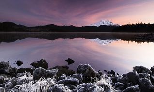 snow ice frost mountains lake