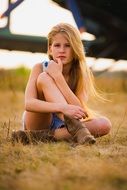 calm girl field aircraft hill