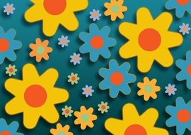 digital background with yellow and blue flowers