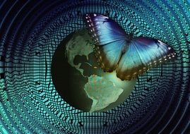 poster with the image of a butterfly on the background of the planet