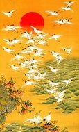 art japanese asian red sun birds