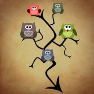 funny owls on the tree