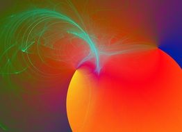 yellow ball and blue waves on a colored background