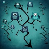 background with funny owls on trees