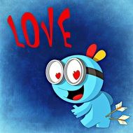 funny blue character with two arrows in ass, love