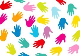 colorful hands at white background