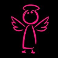 pink silhouette of a guardian angel on a black background