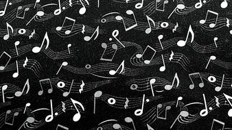 black background with flying music notes