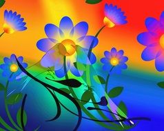 abstract flowers and bird artwork