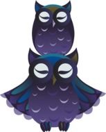owls birds blue purple violet two