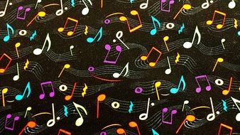fabric pattern with colorful music notes