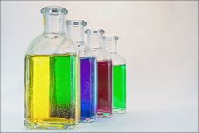 flasks with colored liquids