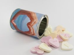 little sugar hearts and metal gift container
