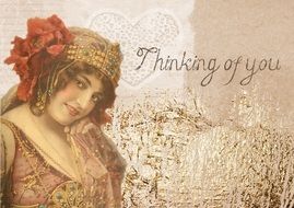 romantic vintage card with a lady