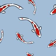 seamless blue background with red carp fish