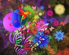 abstract bird balloons flowers