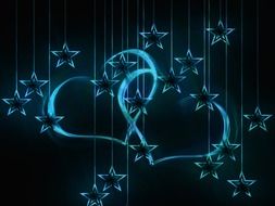 blue hearts and stars on a black background