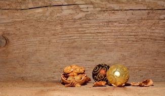 christmas balls and walnut