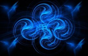 black background with neon blue swirls