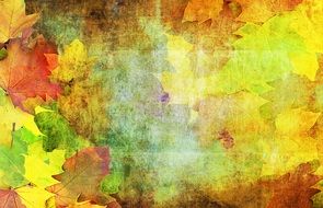 autumn leaves on colorful canvas