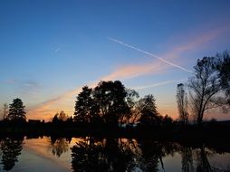 blue hour lake water reflection