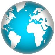white continents on a blue globe