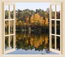 autumn lake pond window open