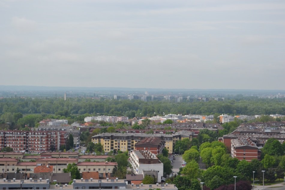 Zagreb city view with plants under cloudy sky