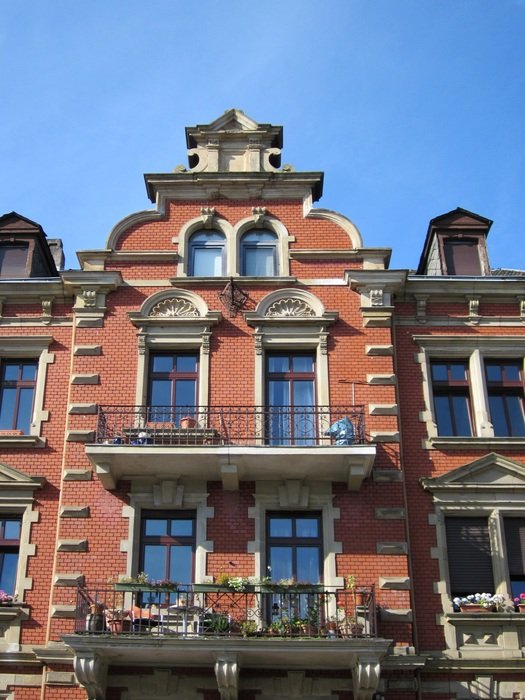 balconies on the house on the street. saargemuender