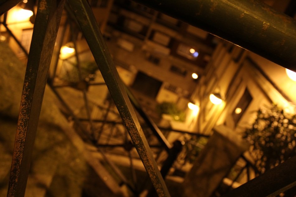 stairs in the night city in a blurred background
