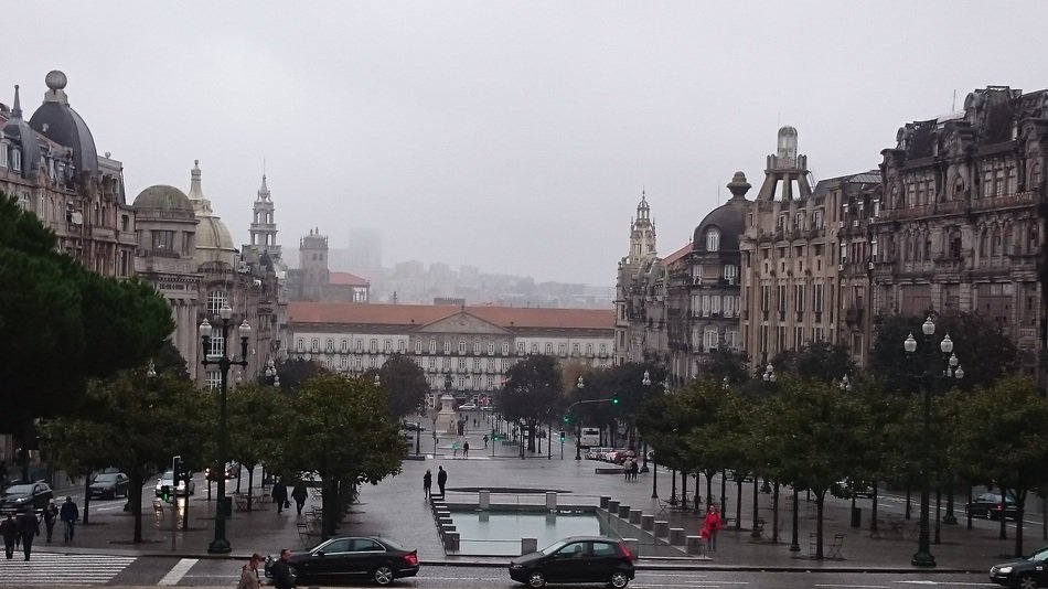 autumn city square at cloudy day, portugal, porto