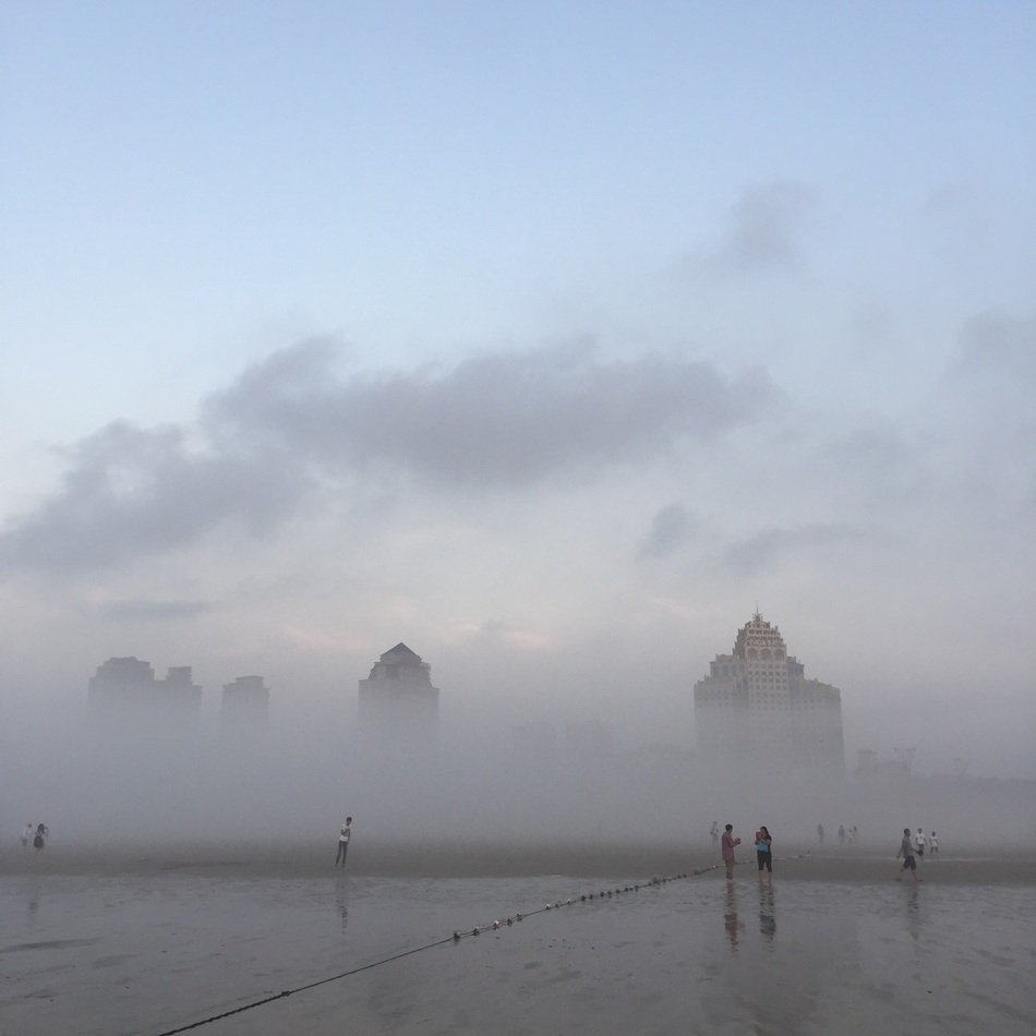 tall buildings early in the morning