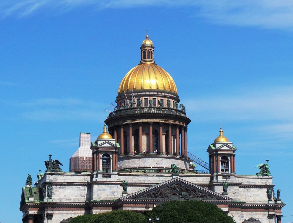 Cathedral with a large golden dome in St. Petersburg