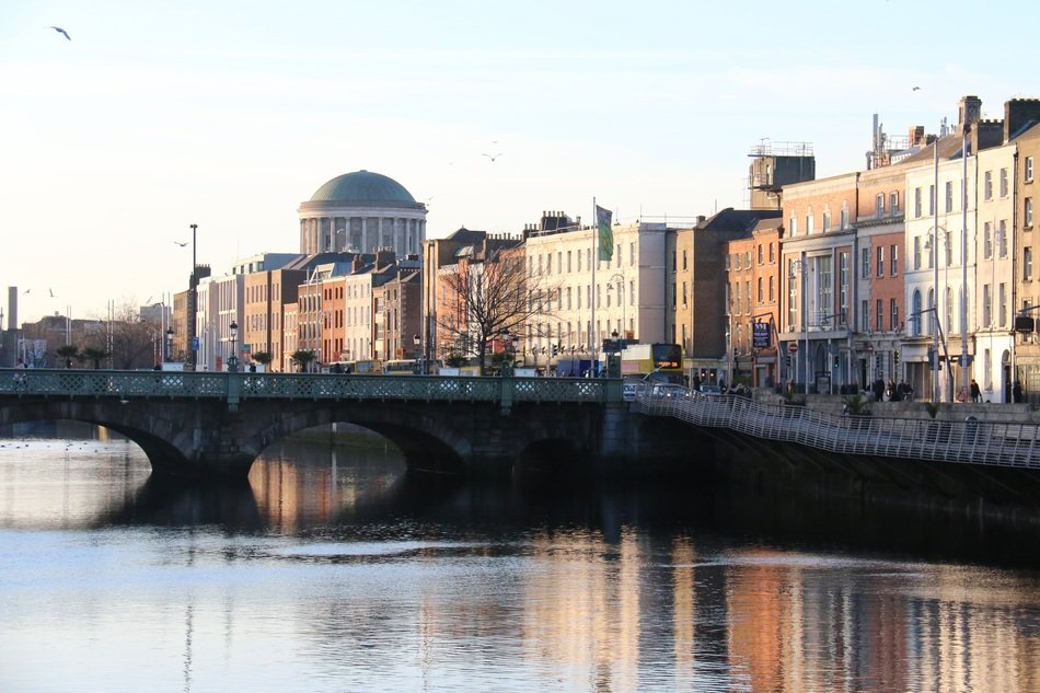city by a river in the end of afternoon