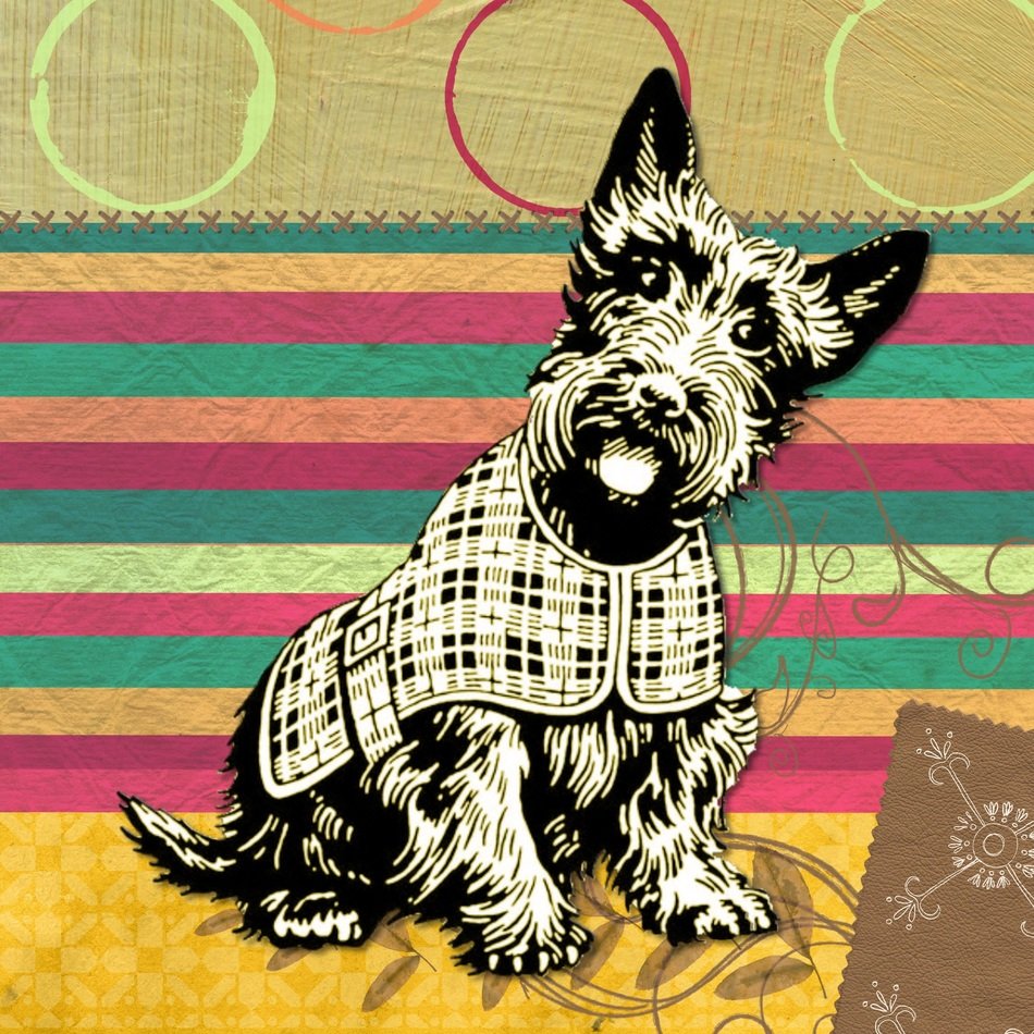 scottish dog modern teal yellow