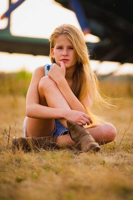 calm girl field aircraft hill
