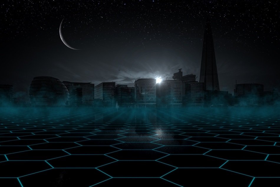 skyline night star sky moon sickle