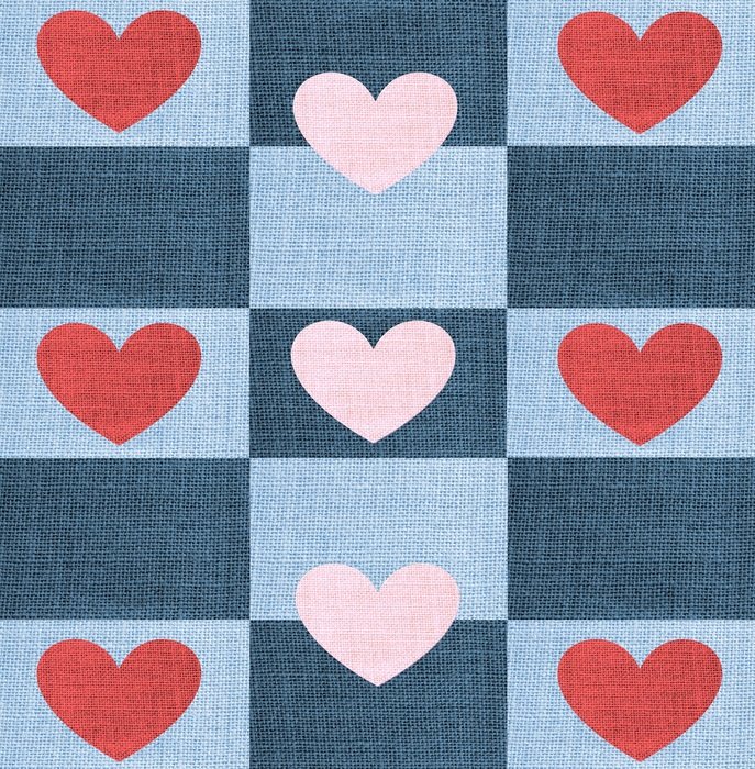 fabric hearts design navy pale