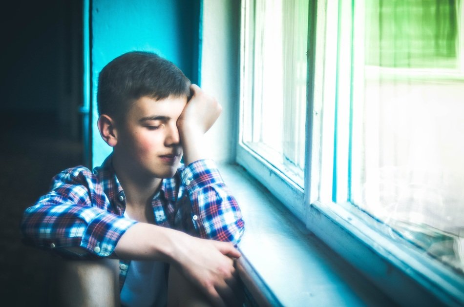 guy view fatigue school background
