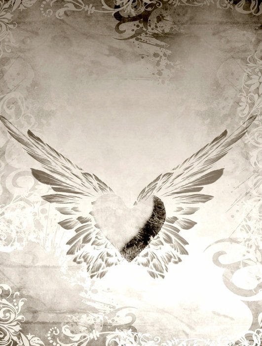 background heart wings paper