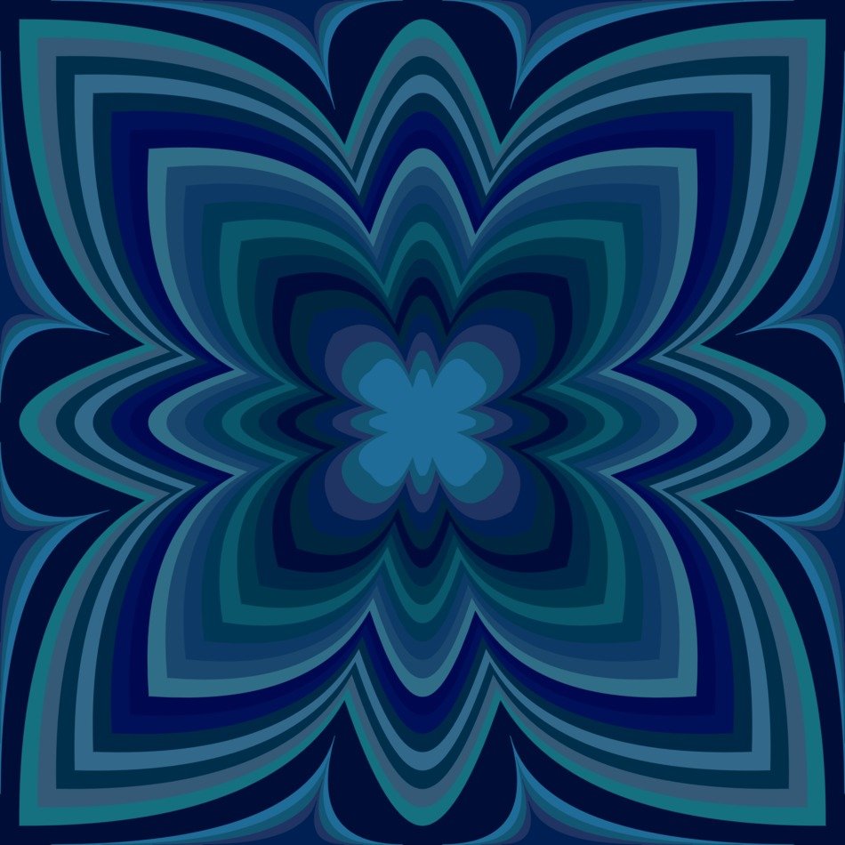 blue geometric flower dark mirror