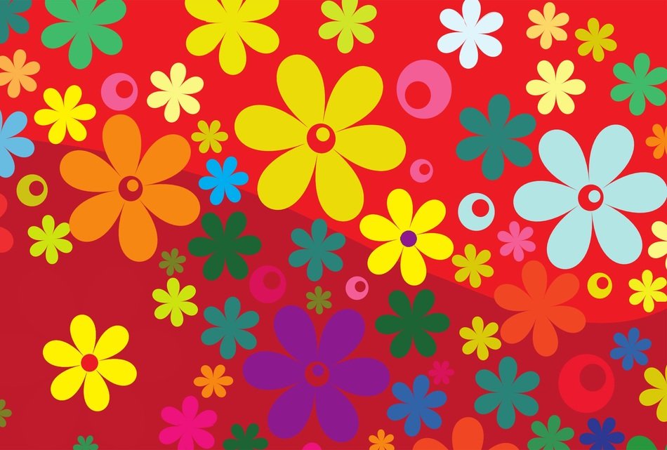 red background with bright flowers as an illustration