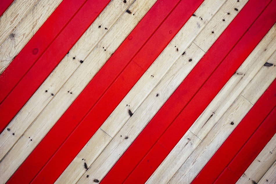 wood wall stripes red white