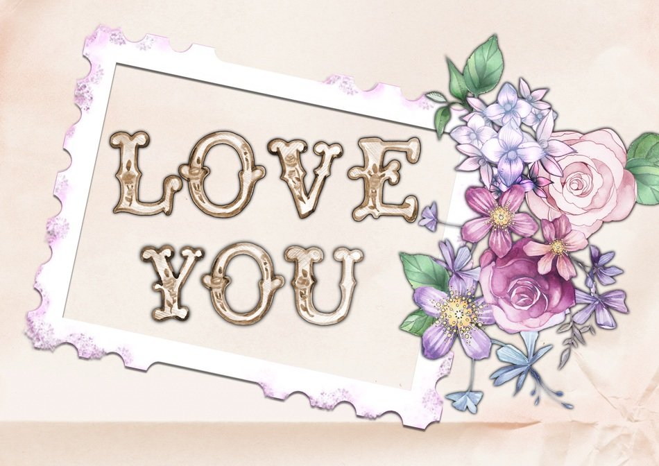 love you card flower pink